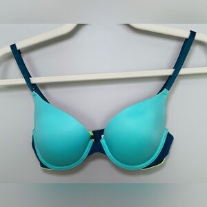 Victoria’s Secret PINK Push Up Bra 34B Teal Aqua Neon Pink Trim Colorblock Cute